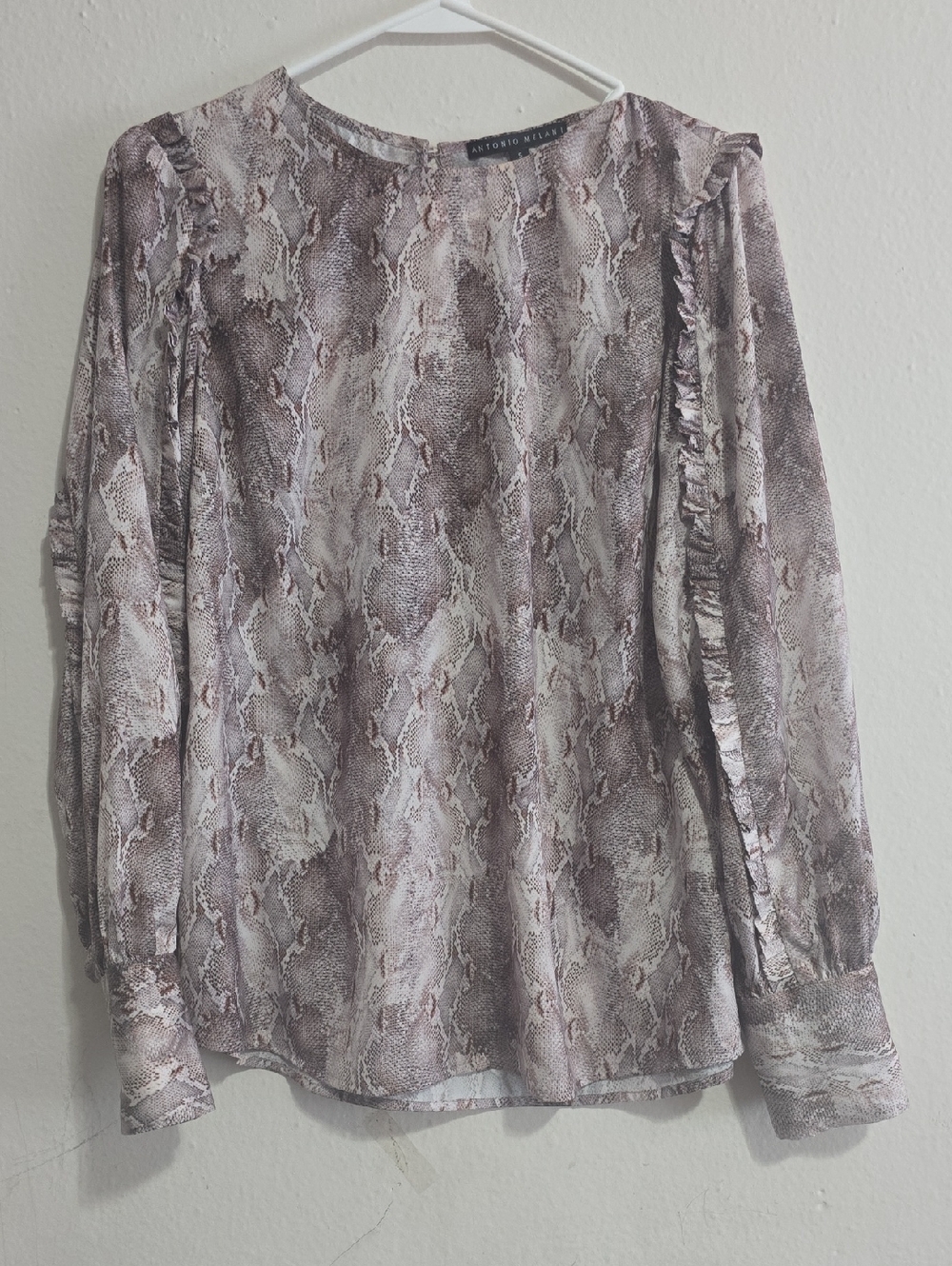 ANTONIO MELANI Taupe Snake-Print Long Sleeve Blouse